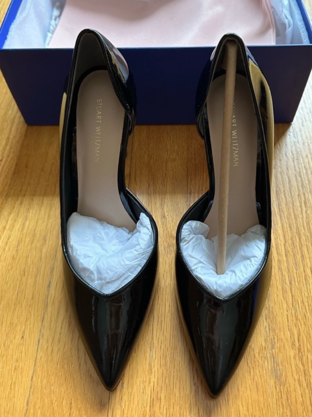 NWT Stuart Weitzman Black Patent Avenue 95 Pointed Heels Sz 6.5 - Picture 5 of 7